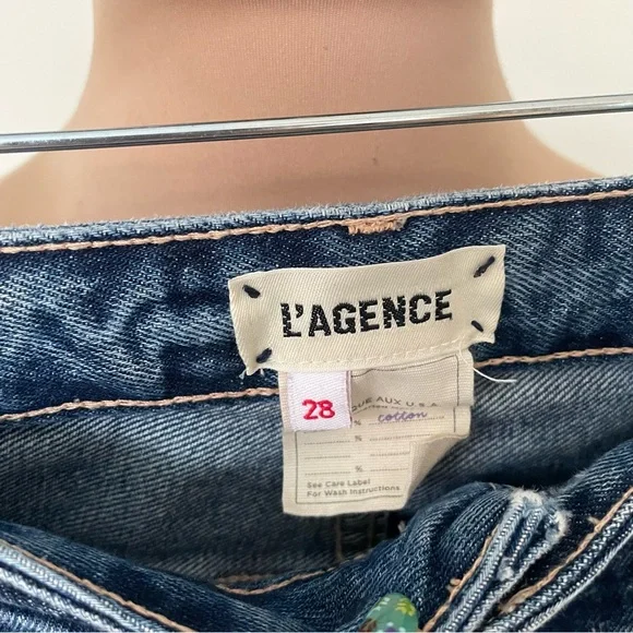 L'AGENCE Milana Westwood Blue Raw Hem Straight Leg Low Rise Stovepipe Jeans 28